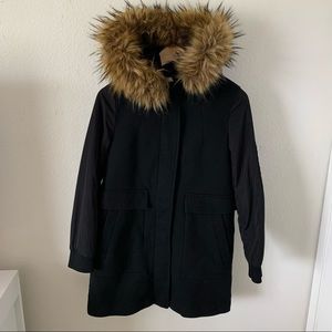 Zara Trafauc Outerwear Fur Hood Peacoat Parka Jacket